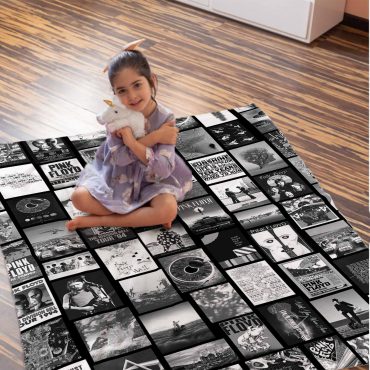 Pink Floyd Artwork Poster Collage Black White Velveteen Plush Blanket