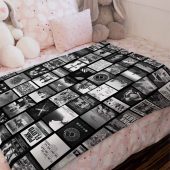 Pink Floyd Artwork Poster Collage Black White Velveteen Plush Blanket Pink - OtherBrick