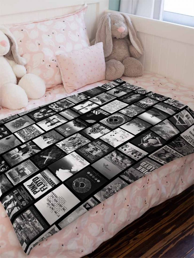 Pink Floyd Artwork Poster Collage Black White Velveteen Plush Blanket