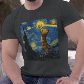 Cat Starry Night Touching Moon Van Gogh Dsotm Pink Floyd Shirt Model - OtherBrick