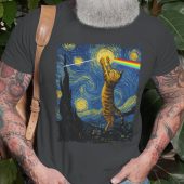 Cat Starry Night Touching Moon Van Gogh Dsotm Pink Floyd Shirt Old Man - OtherBrick