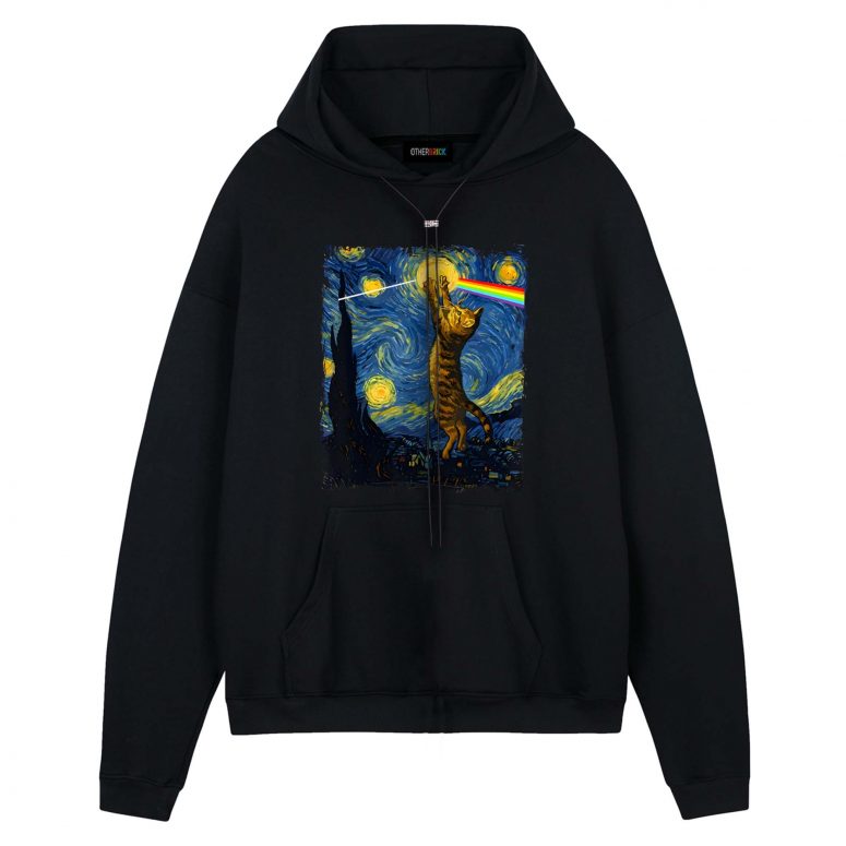 Pink Floyd Shirt - Cat Starry Night Touching Moon Van Gogh DSOTM
