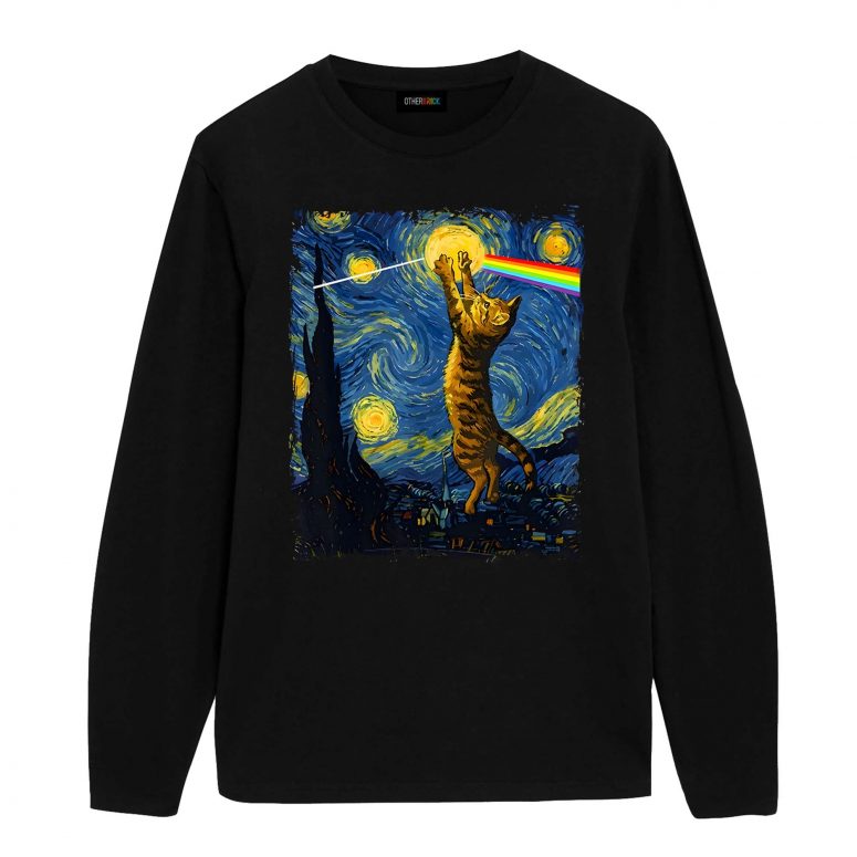 Pink Floyd Shirt - Cat Starry Night Touching Moon Van Gogh DSOTM
