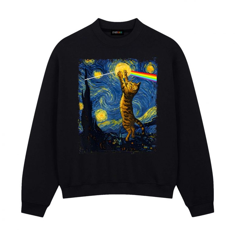 Pink Floyd Shirt - Cat Starry Night Touching Moon Van Gogh DSOTM