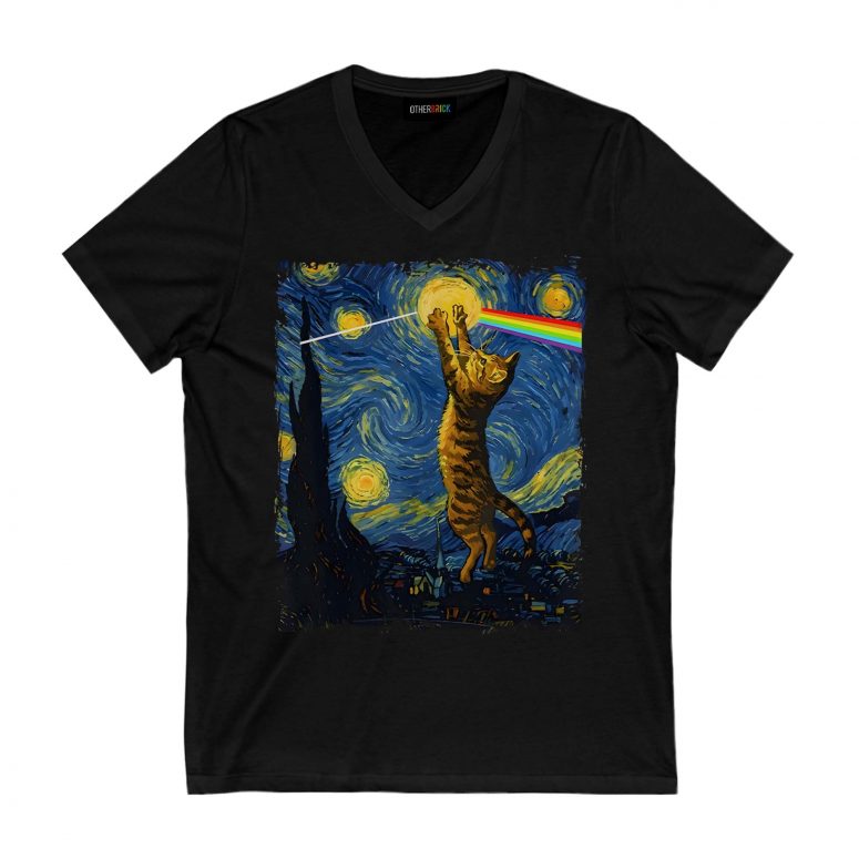 Pink Floyd Shirt - Cat Starry Night Touching Moon Van Gogh DSOTM