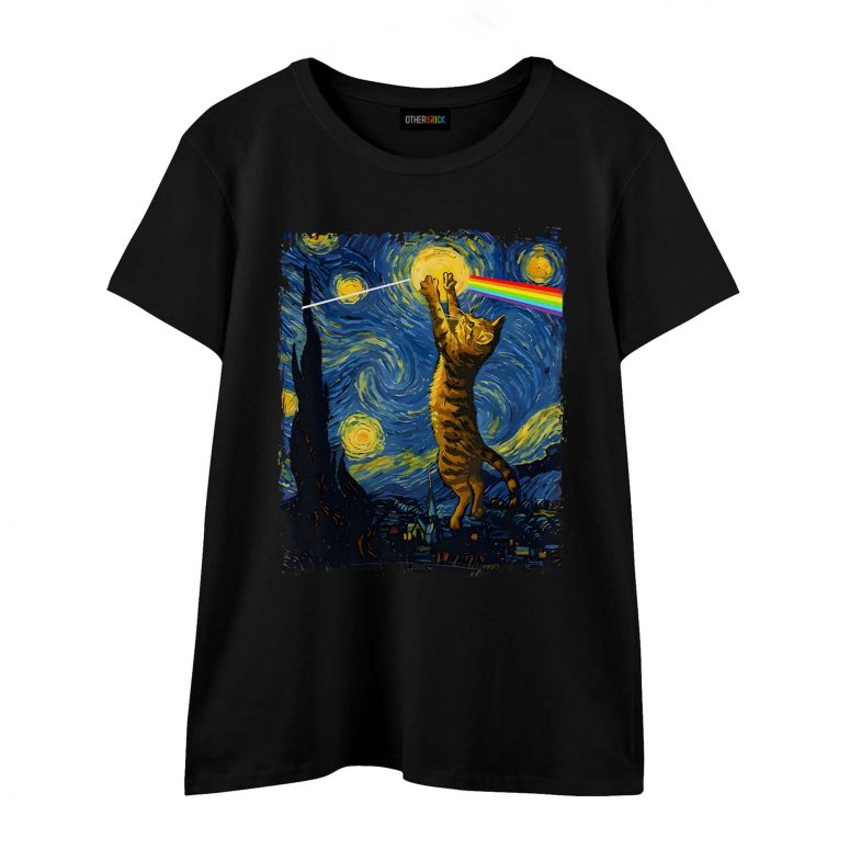 Pink Floyd Shirt - Cat Starry Night Touching Moon Van Gogh DSOTM