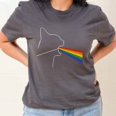 Dark Side Of The Meoooow Funny Pink Floyd Front Shirt Woman Grey - OtherBrick