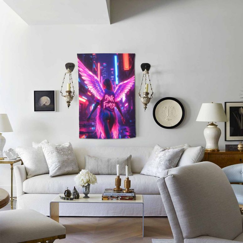 Neon Angel Pink Floyd In Cyberpunk City Tapestry