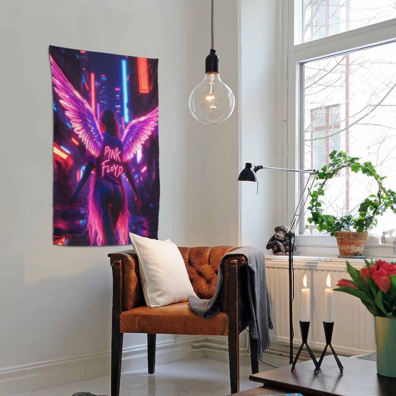 Neon Angel Pink Floyd In Cyberpunk City Tapestry
