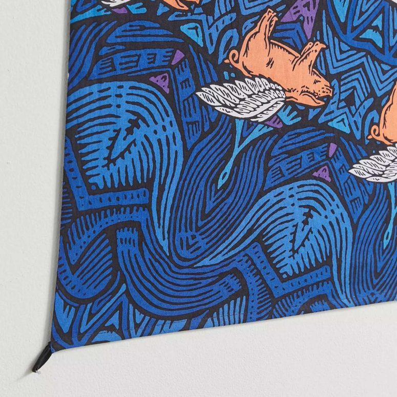 Pink Floyd Animals Flying Pig Sheep Dog Psychedelic Mandala Tapestry