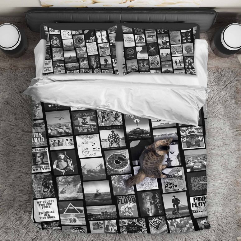 Pink Floyd Artwork Poster Collage Black White Bedding Set Pink Floyd Artwork Poster Collage Black White Bedding Set