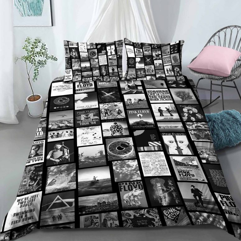 Pink Floyd Artwork Poster Collage Black White Bedding Set Pink Floyd Artwork Poster Collage Black White Bedding Set