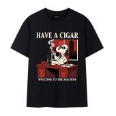 Snoopy Have A Cigar Welcome To The Machine Front Tshirt Black - OtherBrick
