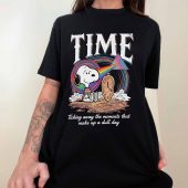 Snoopy Time Ticking Away The Moments That Make Up A Dull Day Pink Floyd Front Shirt Woman Black - OtherBrick