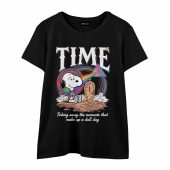 Snoopy Time Ticking Away The Moments That Make Up A Dull Day Pink Floyd Front Wtee Black - OtherBrick