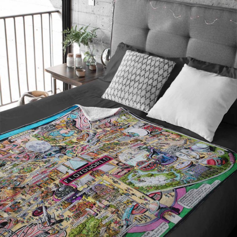 Pink Floyd Velveteen Plush Blanket - Floydworld Amusement Parks Album Collage Pink Floyd Velveteen Plush Blanket - Floydworld Amusement Parks Album Collage