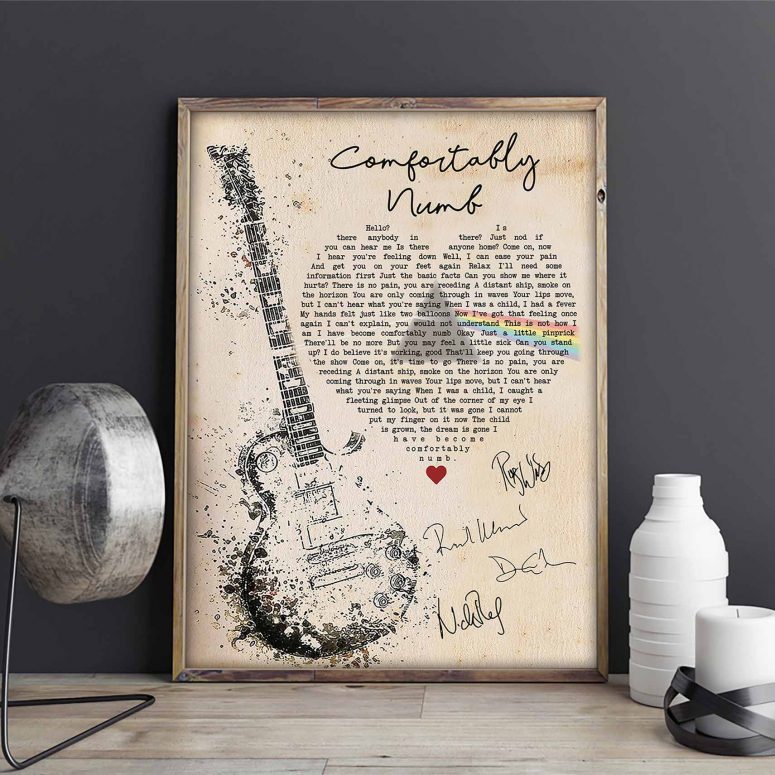 Pink Floyd Canvas - Comfortably Numb Lyrics Band Signatures