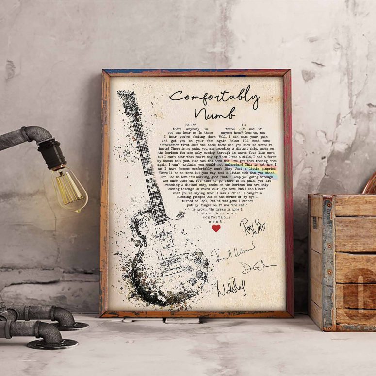 Pink Floyd Canvas - Comfortably Numb Lyrics Band Signatures