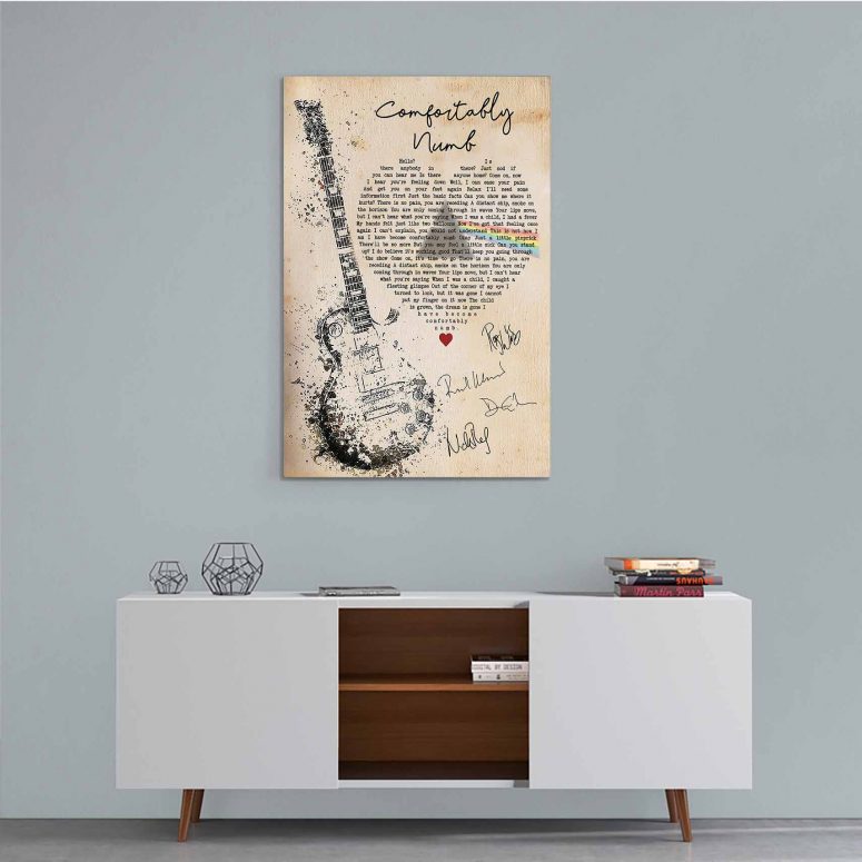 Pink Floyd Canvas - Comfortably Numb Lyrics Band Signatures