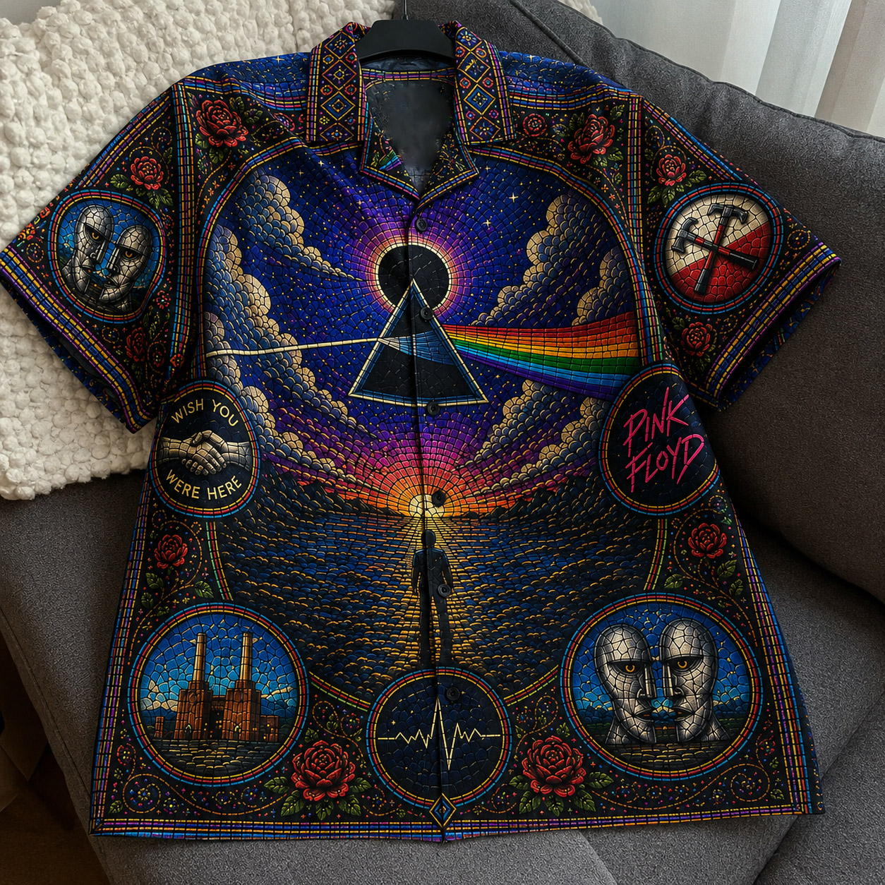 Pink Floyd Hawaiian Shirt - Dark Side Of The Moon Albums Collage Mosaic Art Print Pink Floyd Hawaiian Shirt - Dark Side Of The Moon Albums Collage Mosaic Art Print