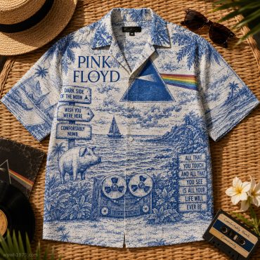 Pink Floyd Hawaiian Shirt - Dark Side Of The Moon Animals French Toile Print Style