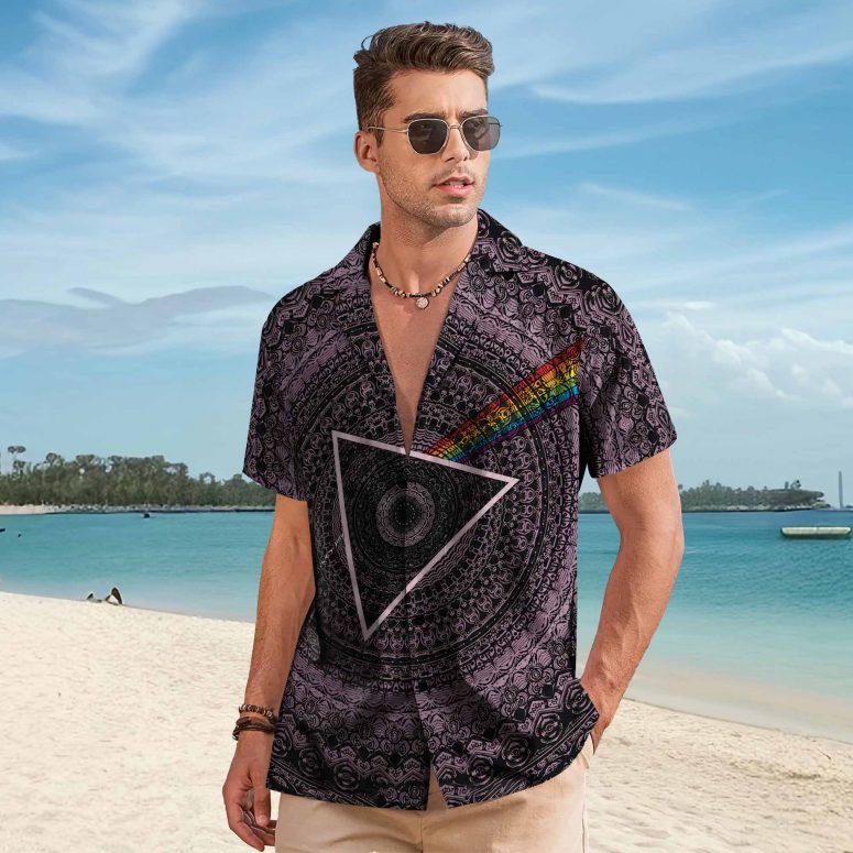 Pink Floyd Hawaiian Shirt - Dark Side Of The Moon Mandala Bohemian Style Pink Floyd Hawaiian Shirt - Dark Side Of The Moon Mandala Bohemian Style
