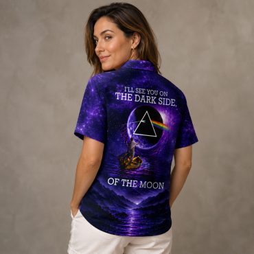Pink Floyd Hawaiian Shirt - I'll See You On The Dark Side Of The Moon Purple Galaxy