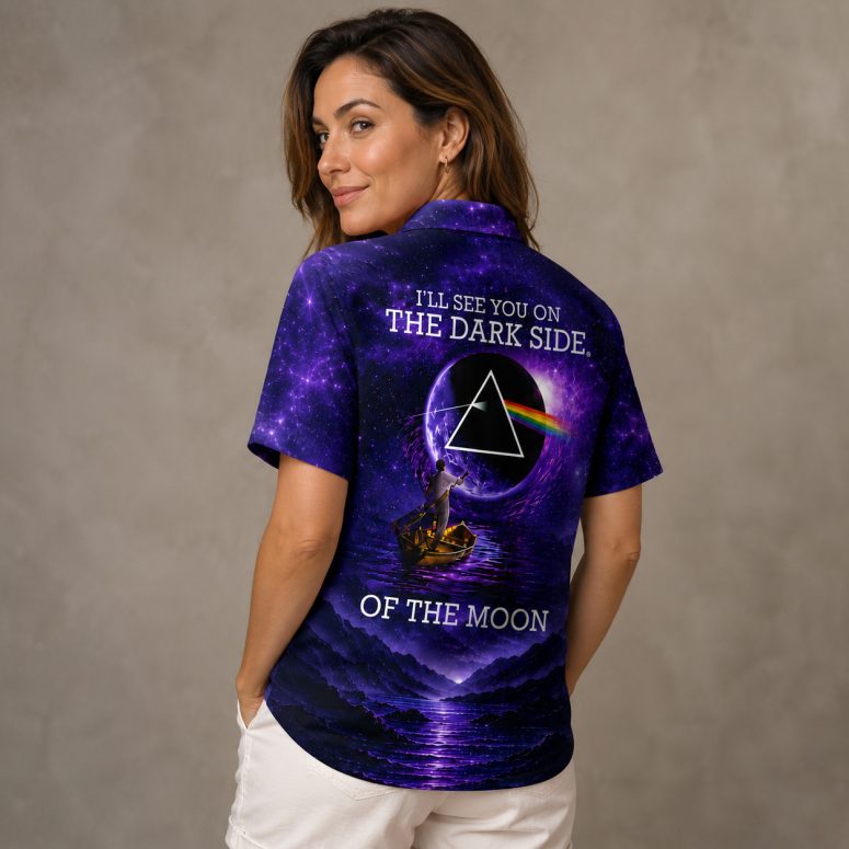 Pink Floyd Hawaiian Shirt - I'll See You On The Dark Side Of The Moon Purple Galaxy
