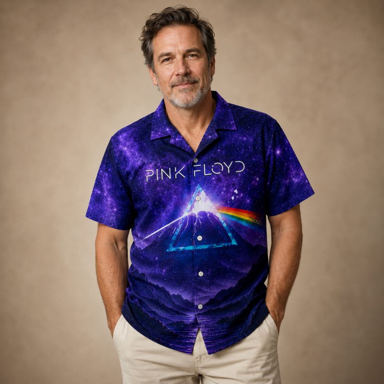 Pink Floyd Hawaiian Shirt - I'll See You On The Dark Side Of The Moon Purple Galaxy