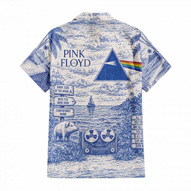 Pink Floyd Hawaiian Shirt - Dark Side Of The Moon Animals French Toile Print Style Pink Floyd Hawaiian Shirt - Dark Side Of The Moon Animals French Toile Print Style