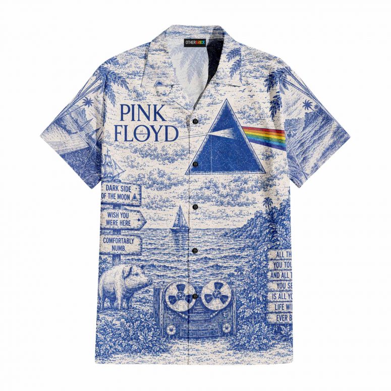 Pink Floyd Hawaiian Shirt - Dark Side Of The Moon Animals French Toile Print Style Pink Floyd Hawaiian Shirt - Dark Side Of The Moon Animals French Toile Print Style