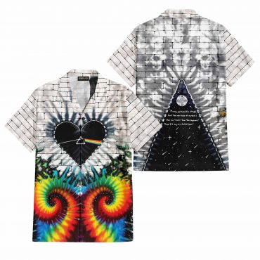 Pink Floyd Hawaiian Shirt – Heart Dark Side Of The Moon Money Lyrics All-Over Tie-Dye Print