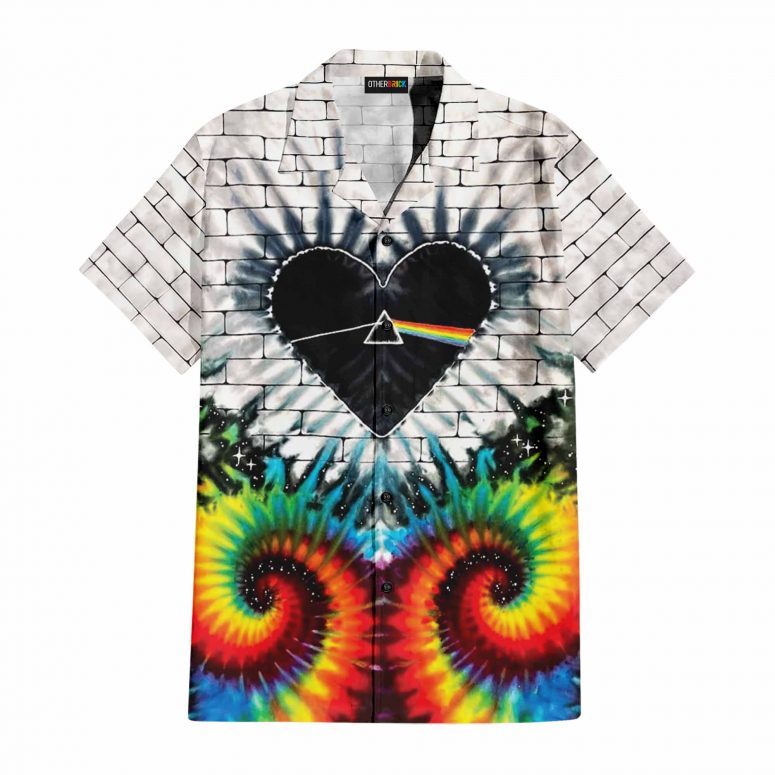 Pink Floyd Hawaiian Shirt – Heart Dark Side Of The Moon Money Lyrics All-Over Tie-Dye Print
