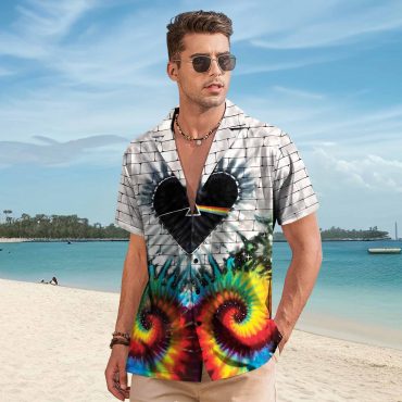 Pink Floyd Hawaiian Shirt – Heart Dark Side Of The Moon Money Lyrics All-Over Tie-Dye Print