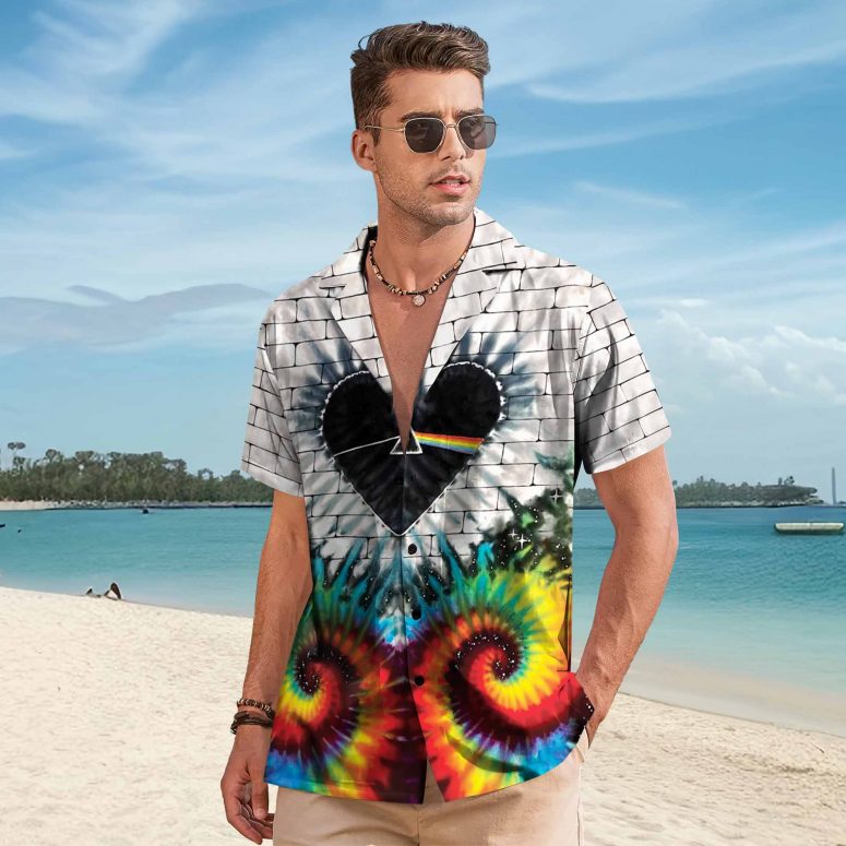 Pink Floyd Hawaiian Shirt – Heart Dark Side Of The Moon Money Lyrics All-Over Tie-Dye Print