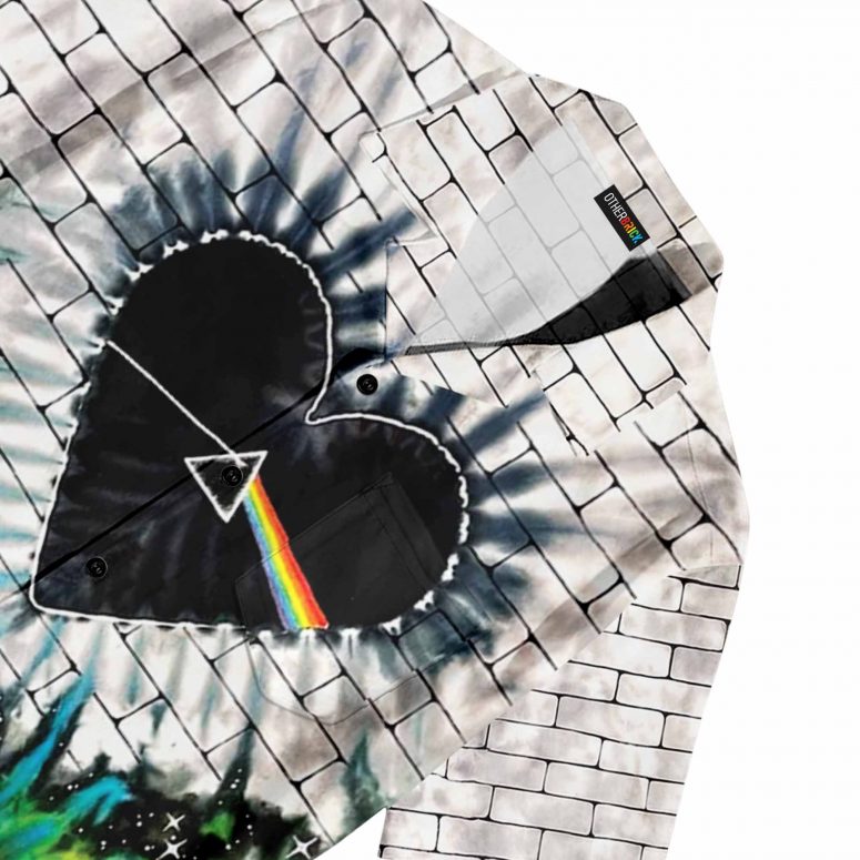 Pink Floyd Hawaiian Shirt – Heart Dark Side Of The Moon Money Lyrics All-Over Tie-Dye Print