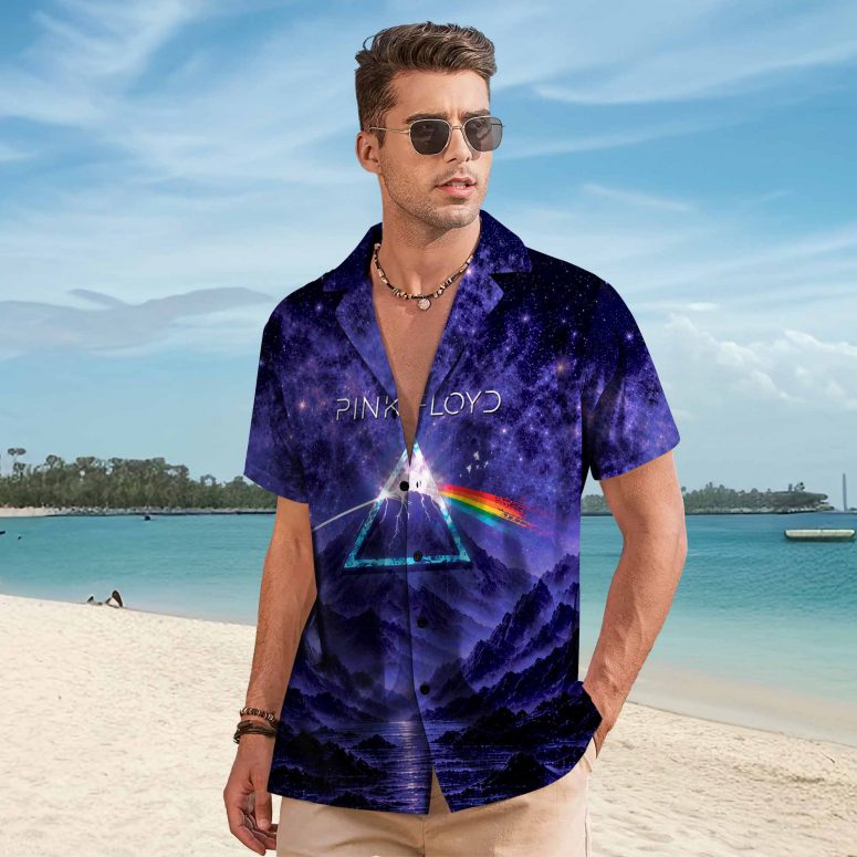 Pink Floyd Hawaiian Shirt - I'll See You On The Dark Side Of The Moon Purple Galaxy