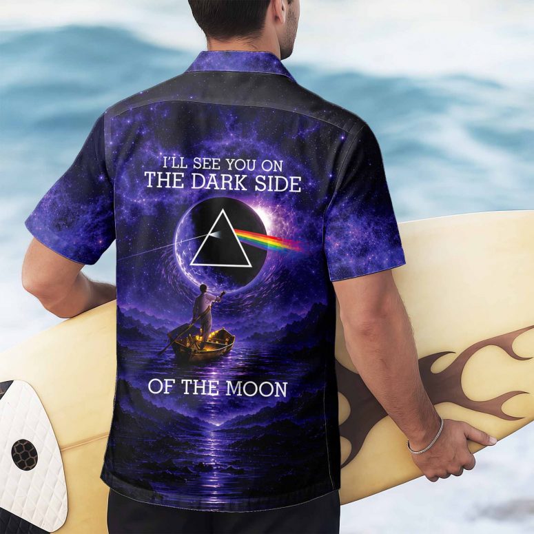 Pink Floyd Hawaiian Shirt - I'll See You On The Dark Side Of The Moon Purple Galaxy