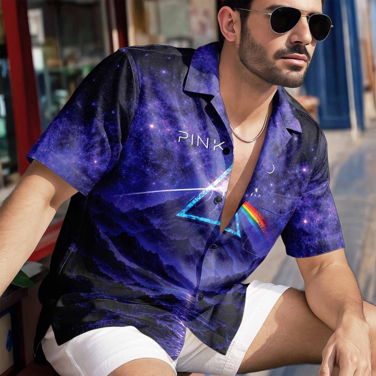 Pink Floyd Hawaiian Shirt - I'll See You On The Dark Side Of The Moon Purple Galaxy