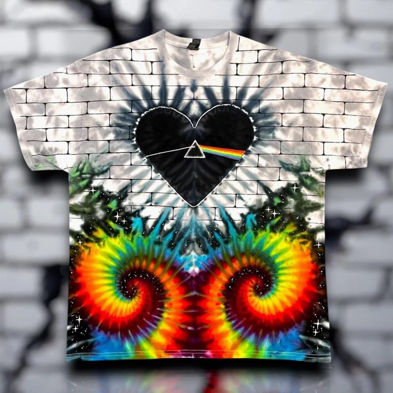 Pink Floyd Shirt - Heart Dark Side Of The Moon Money Lyrics All-Over Tie-Dye Print Pink Floyd Shirt - Heart Dark Side Of The Moon Money Lyrics All-Over Tie-Dye Print