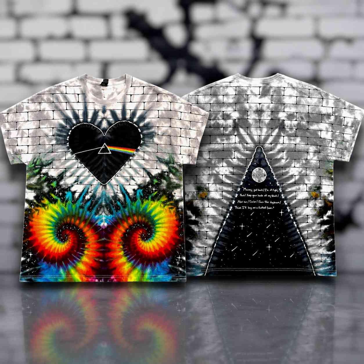 Pink Floyd Shirt - Heart Dark Side Of The Moon Money Lyrics All-Over Tie-Dye Print Pink Floyd Shirt - Heart Dark Side Of The Moon Money Lyrics All-Over Tie-Dye Print