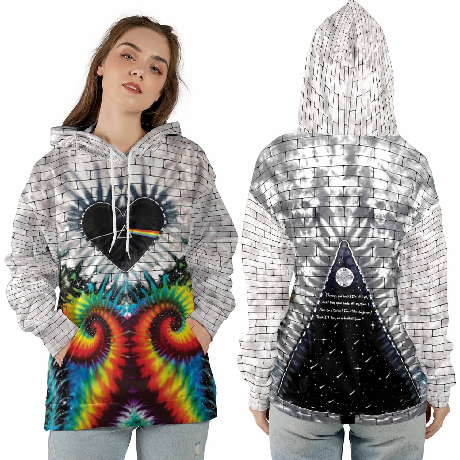 Pink Floyd Shirt - Heart Dark Side Of The Moon Money Lyrics All-Over Tie-Dye Print Pink Floyd Shirt - Heart Dark Side Of The Moon Money Lyrics All-Over Tie-Dye Print
