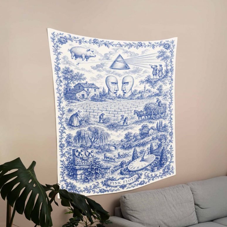 Pink Floyd Tapestry - Dark Side of the Countryside French Toile Print Style Pink Floyd Tapestry - Dark Side of the Countryside French Toile Print Style
