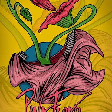 Pink Floyd Poster - Floral Rose Screaming Face The Wall Comic-Style Vector Art