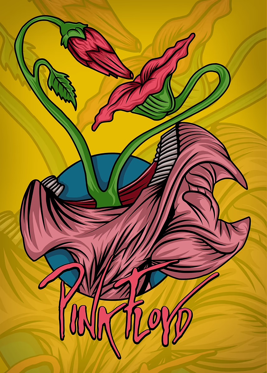 Pink Floyd Poster - Floral Rose Screaming Face The Wall Comic-Style Vector Art Pink Floyd Poster - Floral Rose Screaming Face The Wall Comic-Style Vector Art