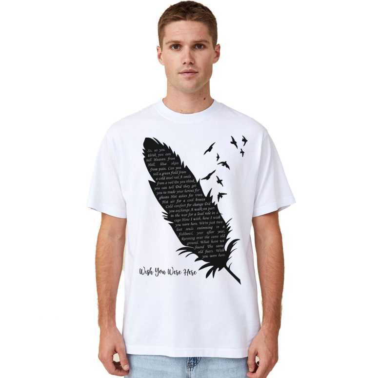 Pink Floyd Shirt - Wish You Were Here Lyrics Black Feather Pink Floyd Shirt - Wish You Were Here Lyrics Black Feather
