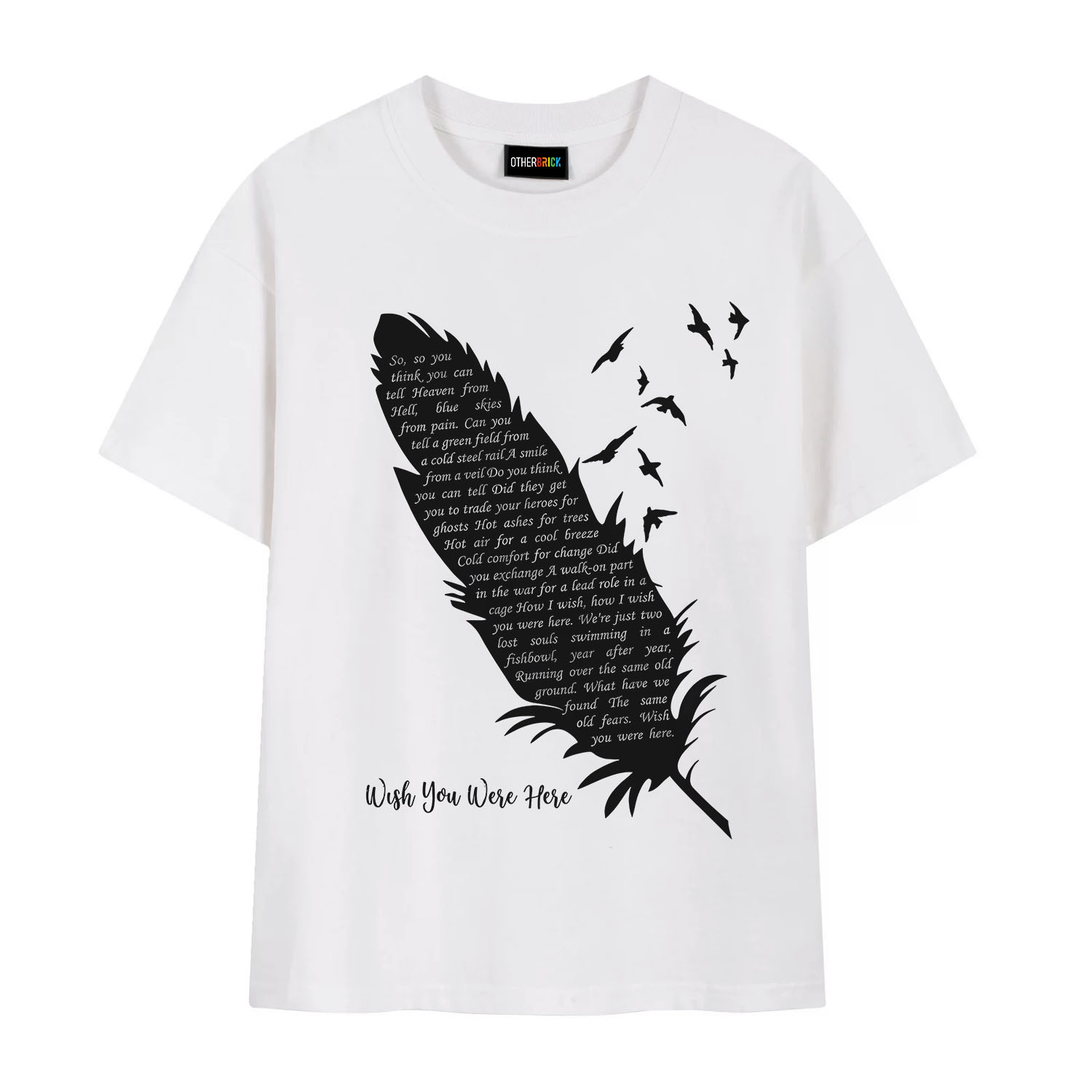 Pink Floyd Shirt - Wish You Were Here Lyrics Black Feather Pink Floyd Shirt - Wish You Were Here Lyrics Black Feather