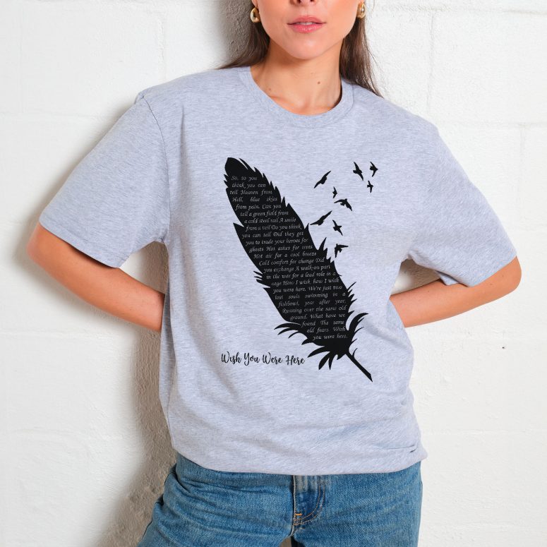 Pink Floyd Shirt - Wish You Were Here Lyrics Black Feather Pink Floyd Shirt - Wish You Were Here Lyrics Black Feather
