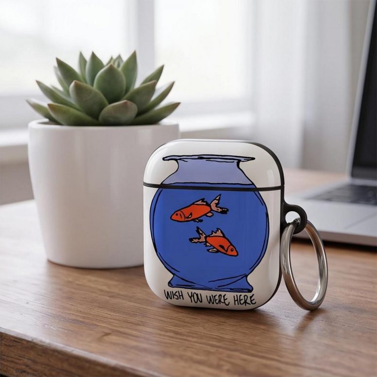 Pink Floyd Airpods Case - Wish You Were Here lost souls in Fish Bowl Doodle Art
