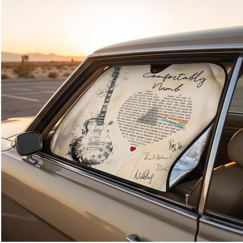 Pink Floyd Auto Sun Shade - Comfortably Numb Lyrics Band Signatures